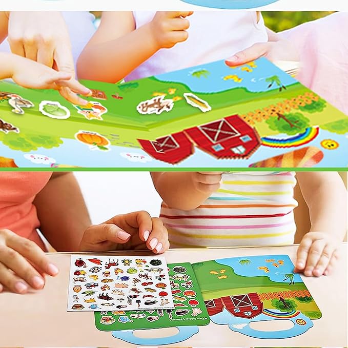 Reusable Sticker Book for Kids, Farm Stickers Educational Learning Toys Travel Stickers Activity Books for Toddler Girls Boys Age 3+ Birthday Gifts