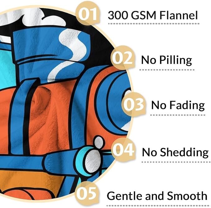 Train Blanket for Boys - Plush Fluffy Flannel Blankets - 50"x60" Inches Throw Size for Sofa - Black Vintage Train Throws Gift