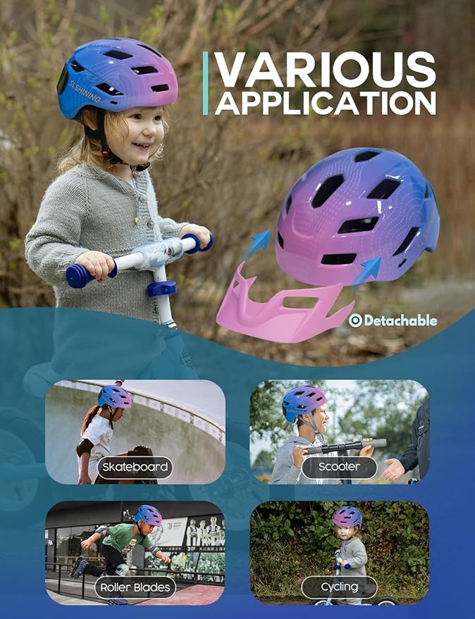 Kids Helmet - Toddler Bike Helmet with LED Turnning/Stop Signals & Customizable Display - Breathable Lightweight Boy/Girl Helmet for Skateboard, Roller Skate, Scooter