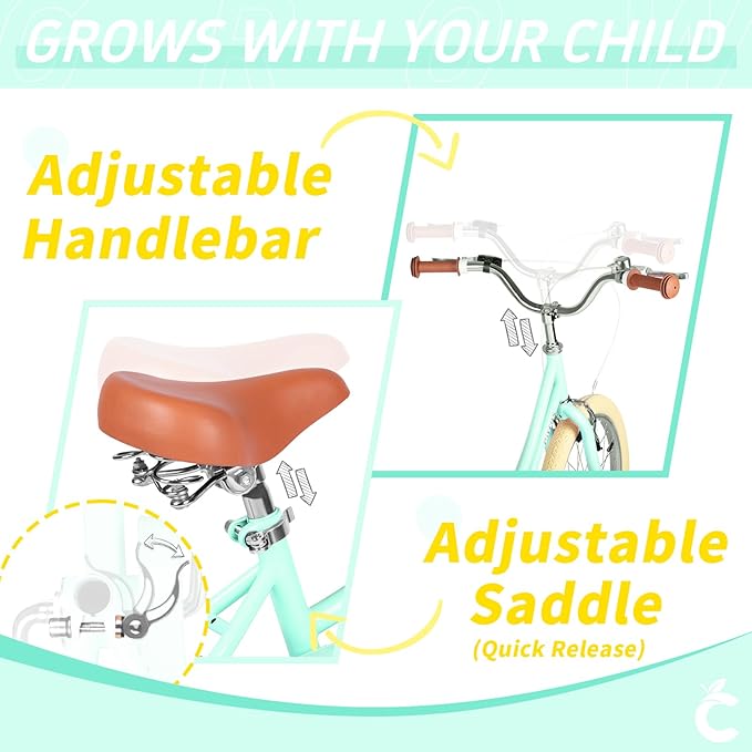 Girls Bike for Age 2-12 Years Old Kids Toddlers 12 14 16 18 20 Inches Retro Bicycles with Training Wheels Basket Bell Ring, Multiple Colors