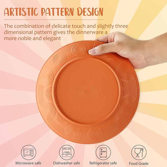 Wheat Straw Dinnerware Set 40 PCS - Service for 8 | Plates and Bowls Sets | Unbreakable Dishes Set - Dinner Plates, Dessert Plate, Cereal Bowls, Drinking Glasses, Dishwasher Safe - Multi