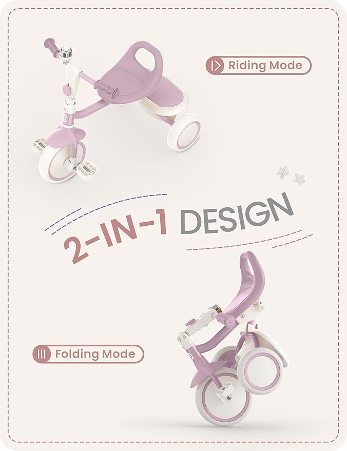 besrey Kids Tricycles Age 18 Month to 5 Years, Toddler Tricycle Kids Trikes Tricycle, Gift Toddler Tricycles for 2-5 Year Olds, Gift & Toys for Boy & Girl, Trikes for Toddlers, Light Purple