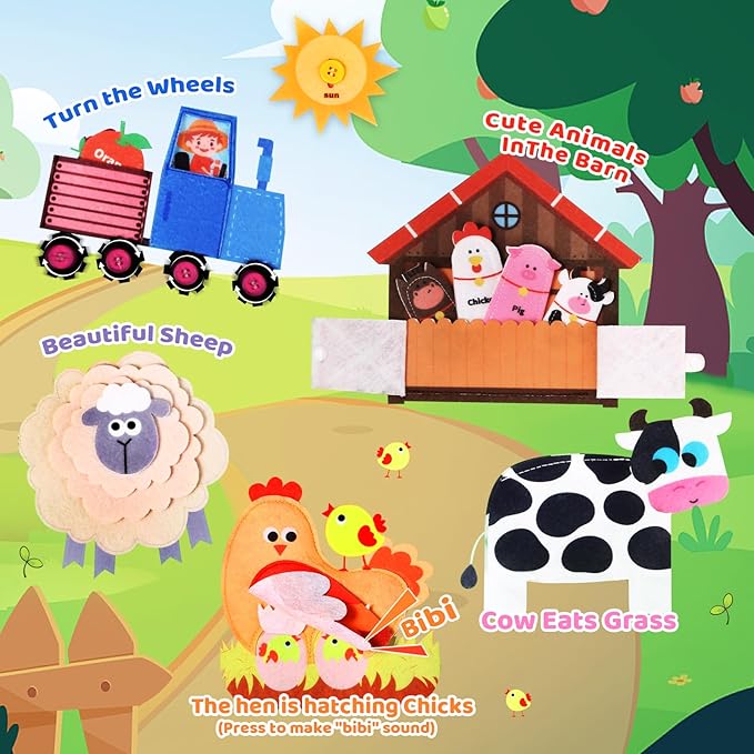 Letapapa Farm Busy Book for Toddlers 1-3, Montessori Toys Gifts for 1 2 Year Old Boys Girls, Educational Learning Toys for 1+ Year Old, Busy Board Quiet Activity Book Toddler Travel Toy