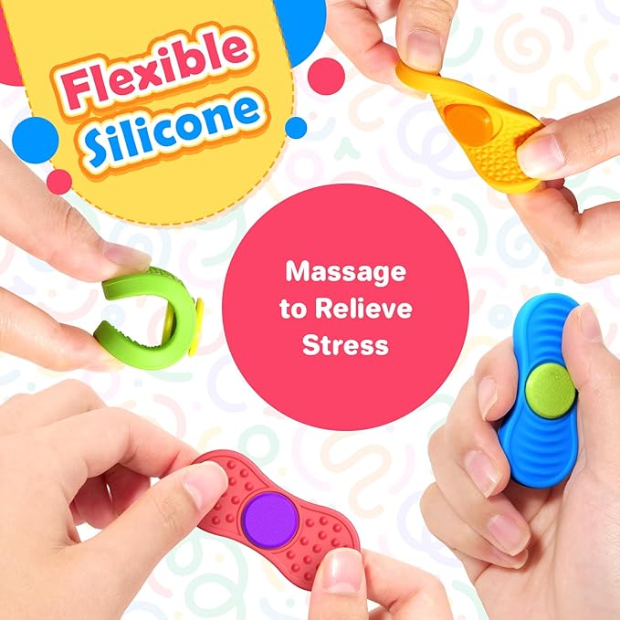 Sensory Fidget Spinnes for Kids Adults：Textured Finger Fidgets 4 Pack, Quiet Classroom Prize, Worry Stones for Kids with Autism ADHD, Anxiety Relief Office Desk Stress Toys Stocking Stuffers