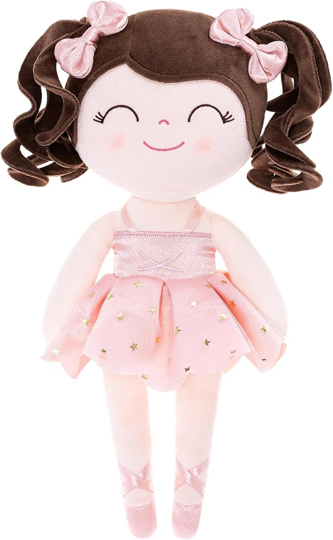 Gloveleya Baby Dolls Soft Snuggly Curly Hair Ballerina Doll First Baby Girl Gifts Plush Ballet Doll with Lace Mesh Dress Pink Ballerina Series