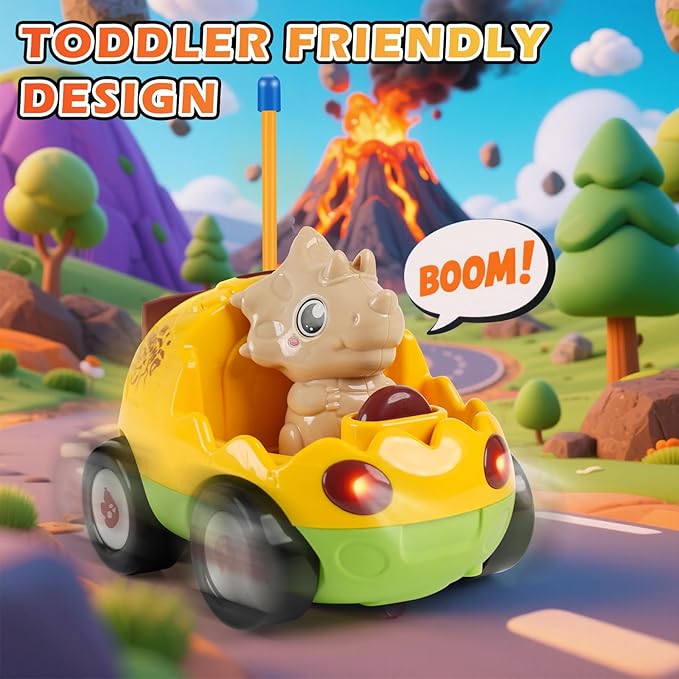 2-Pack Remote Control Dinosaur Toy Car for Kids - Birthday Gifts for Boys Toddlers Ages 18+ Months, 2 3 4 5 Year Old, Dino RC Vehicle with Lights and Music
