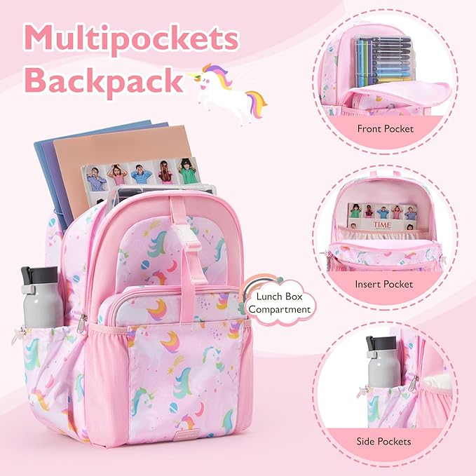 mommore Kids Backpack for Boys Girls Preschool Kindergarten Backpacks Lightweight Elementary School Bookbag with Lunch Box