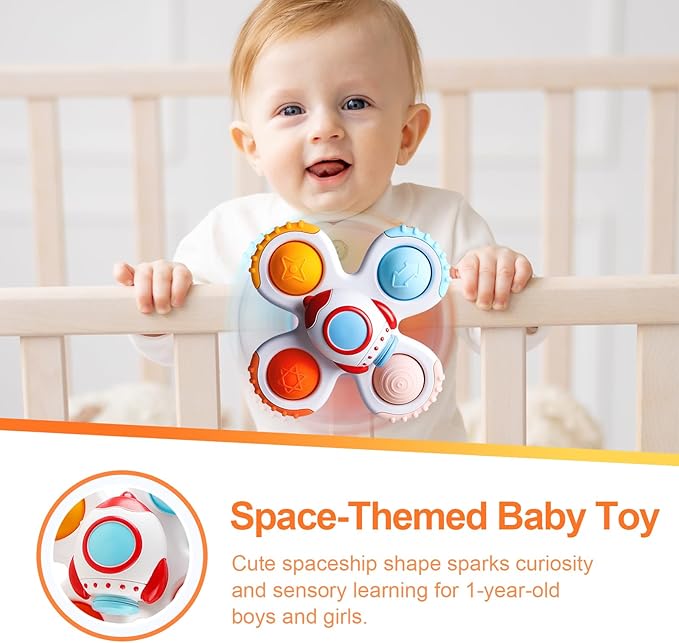 Baby Rocket Suction Cup Spinner Travel Toys for Kids Ages 1-3, Fidget Spinner Toys for 1 Year Old Boy Girl 12 Months, Sensory Bath Toy for Toddlers Infants Birthday