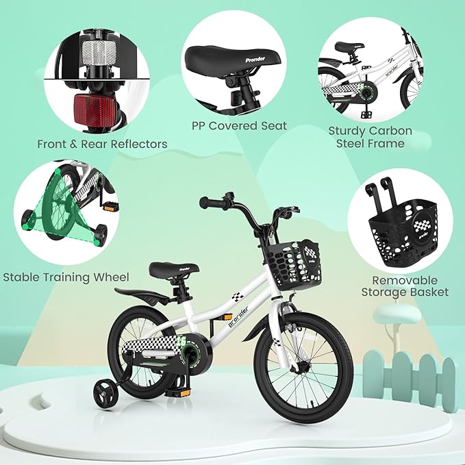 BABY JOY Kids Bike, 12 14 16 18 Inch Children Bikes for Boys Girls Age 3-8 Years w/Training Wheels, Handbrake, Coaster Brake & Removable Basket, Kids Bicycle of Multiple Colors