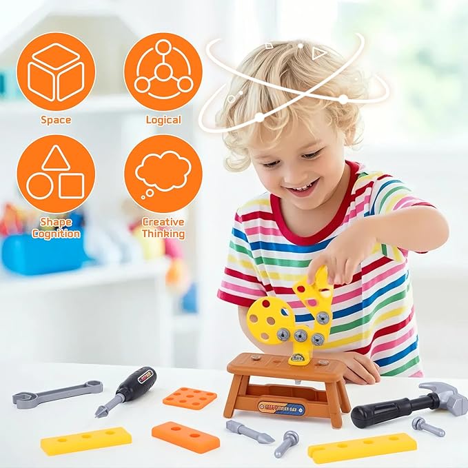 Kids Tool Set,MAGIC4U 52PCS Toddler Tool Set with Electric Drill Toy & Kids Tape Measure, Pretend Play Construction Toys Costume with Tool Belt for Boy Girls Age 3-8