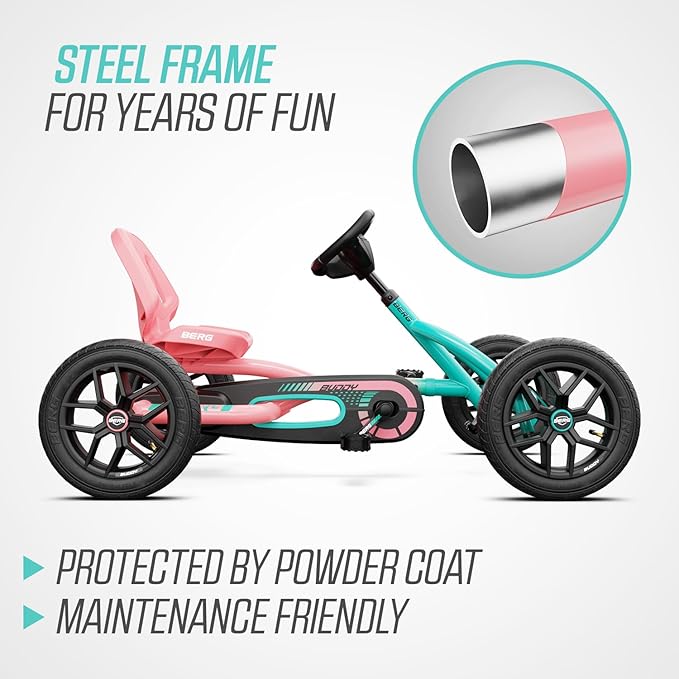Berg Toys Buddy Lua Pedal Go Kart for Kids and Adults – Adjustable Ride On Toy for Ages 4-8 – Go Karts with BFR System, Adults Outdoor Pedal Car for Kids (Multi)