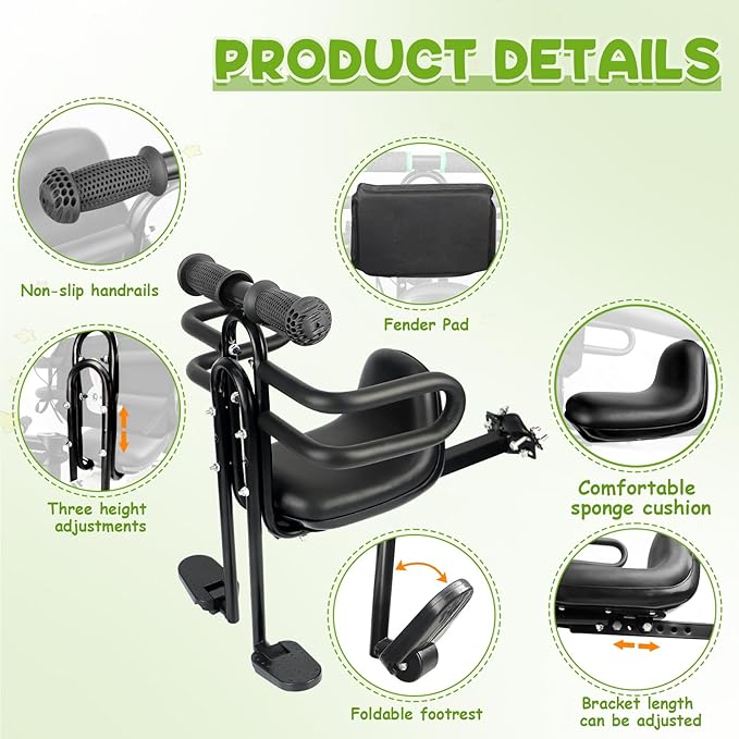 Child Bike Seat - Front Mount, Kids Bike Seat for Adult Bike,Retractable Baby Bike Seat Front Mounted, Toddler Bike Seat for Children 8 Months~6 Years
