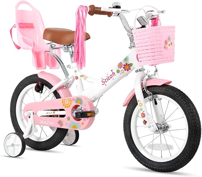 JOYSTAR Kids Bike for 2-7 Years Girls Boys w/o Dual Handbrake 12 14 16 Inch Princess Girls Bike with Training Wheels Doll Seat Streamers Boys Bikes with Flag & Water Bottle, Kids' Bicycle