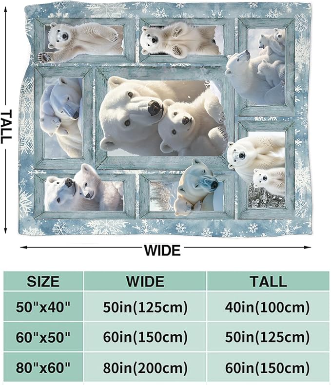 Polar Bear Blanket Gifts for Girls Boys Snowflakes Throw Blankets Cozy Plush Fleece Flannel Fuzzy for Women Men Decor 80"X60"
