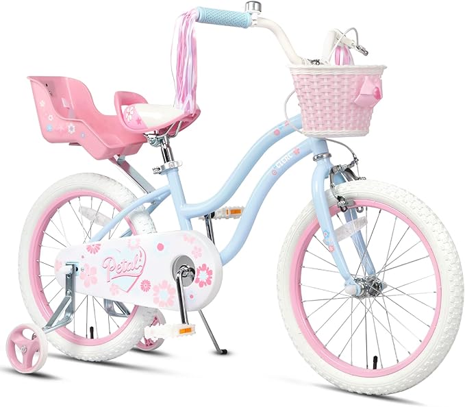 Glerc Petal Girls Bike, 12-18 Inch Kids Bike for Ages 2-9 Years Old Children, Princess Style Kids Bicycle with Training Wheels & Basket & Streamers, Multiple Colors