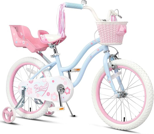Glerc Petal Girls Bike, 12-18 Inch Kids Bike for Ages 2-9 Years Old Children, Princess Style Kids Bicycle with Training Wheels & Basket & Streamers, Multiple Colors