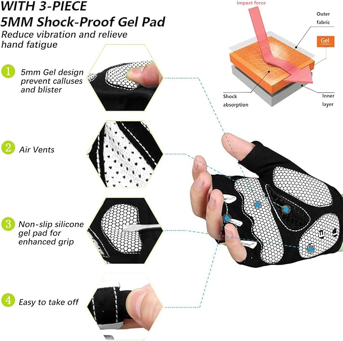 MOREOK Cycling Gloves Bike Gloves for Men/Women-[5MM Gel Pad] Half Finger Bicycle Biking Gloves for Cycling/Weight Lifting/Gym/Motorcycle/Rowing/Outdoor Sports