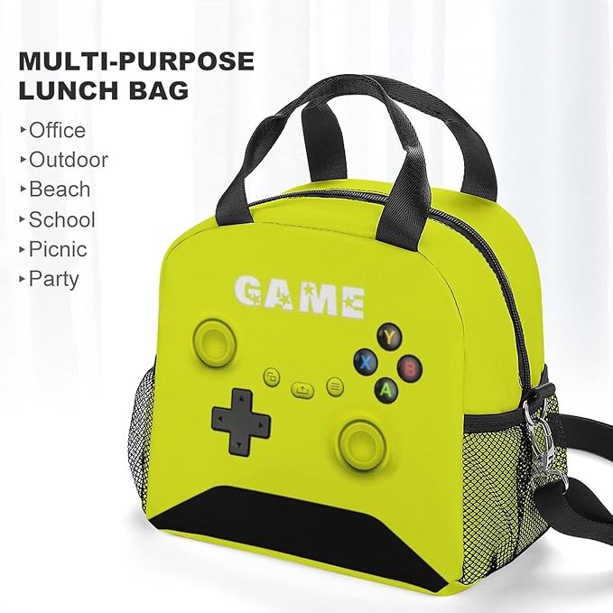 Game Lunch Bag for Boys Girls Gamer, Insulated Video Game Lunch Box for School Work Office Travel Picnic Hiking Beach, Waterproof Leakproof Portable Fits Most Bento Boxes