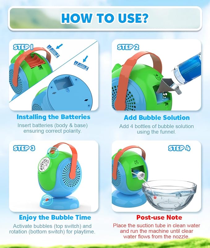 Joyfuture Bubble Machine, Automatic Bubbles Blower for Kids, Toddlers - 360° Rotation, 75° Adjustment, with Handle - Gifts Toys for Boys, Girls Age 1+ Year Old, Hallween, Outdoor, Birthday Party