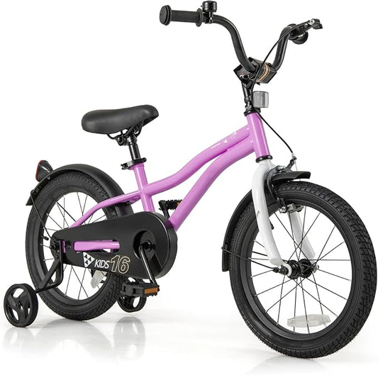 BABY JOY Kids Bike, 12 14 16 18 Inches Sporty Bicycle with Training Wheels, Adjustable Seat, Handbrake & Coaster Brake, Reflectors, Girls Boys Bike for 3-8 Years Old Children