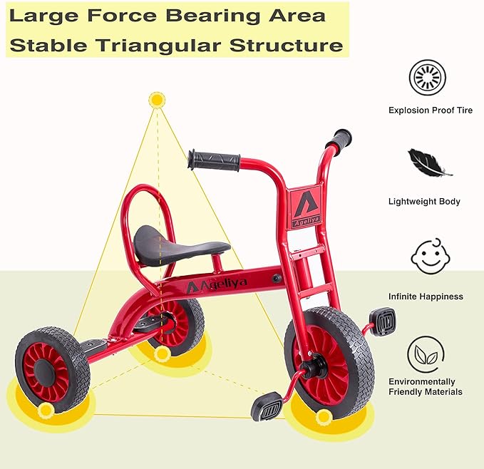 Preschool Kids Tricycles for 5-7 Year olds, Durable Pedal Trike for Boy Girl, Sturdy Metal Frame, Solid Rubber Tires, Ideal Daycare Kindergarten Joyride & Elementary Outdoor Playground Equipment