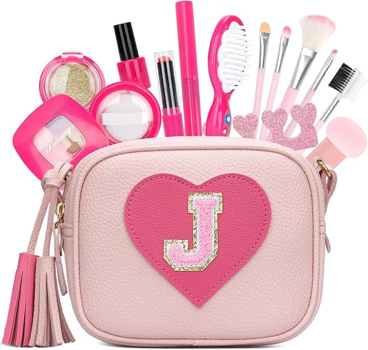 CBEE Kids Pretend Makeup Kit for Girls Non Toxic Make Up Toys Toddler Purse Personalized Gifts for 3 4 5 6 7 8 Year Old Girls (J)