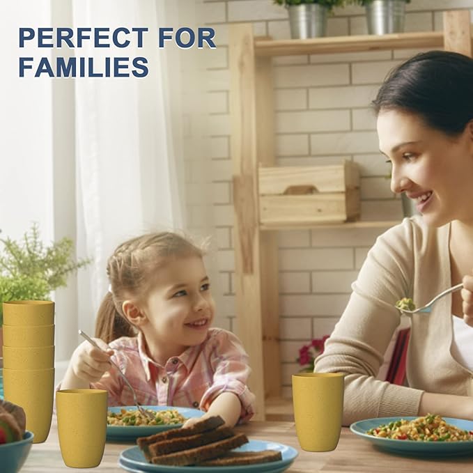 Wheat Straw Cups 6 PCS Good Alternative to Plastic Reusable Cups 20 oz Unbreakable Drinking Cup Reusable Dishwasher Safe Water Plastic Glasses Yellow Color