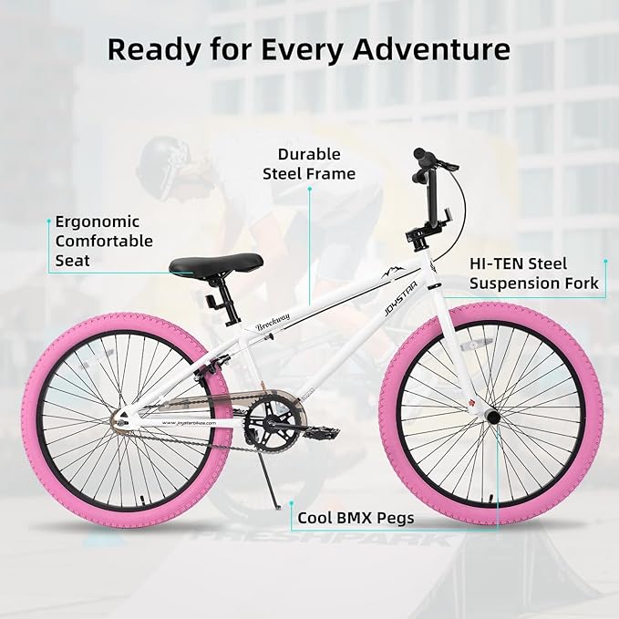 JOYSTAR Brockway Freestyle Kids BMX Bikes 20" 24" Kids Bicycles for 6-14 Years Old Boys Girls and Beginner-Level Riders 2 Pegs Multiple Colors