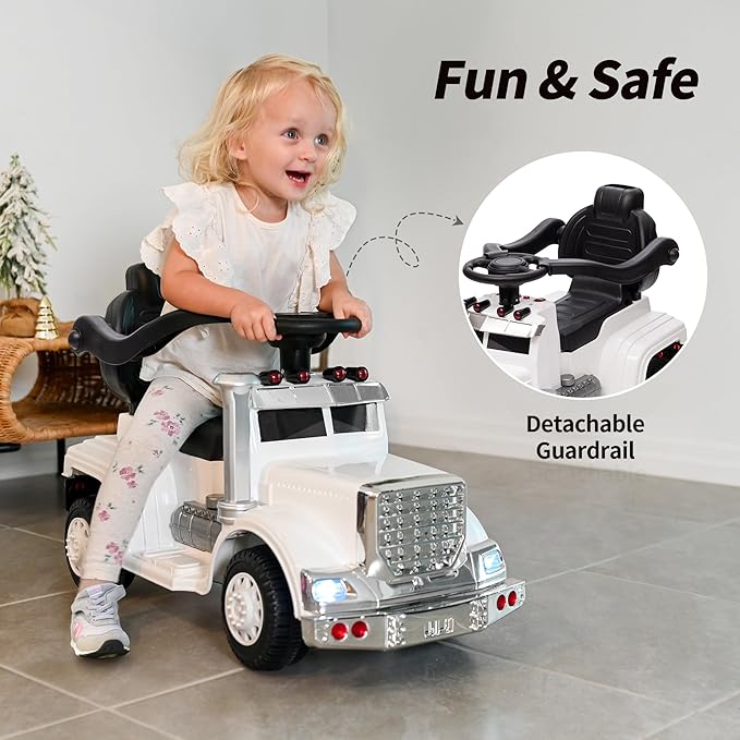 3-in-1 Ride on Push Car for Toddler with Handle, Toddler Ride on Toy for Boys, Stroller Sliding Walking Car w/Music, Horn and Lights - White