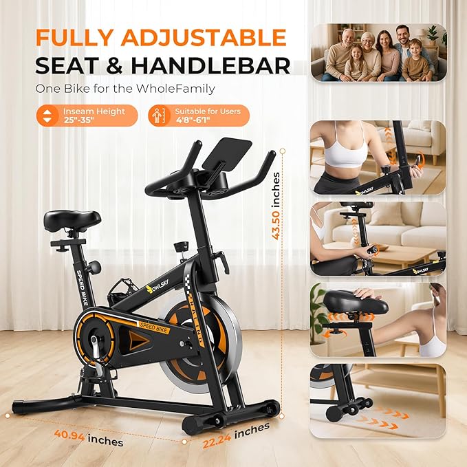 OWLSKY Exercise Bike with APP, Magnetic Resistance Indoor Cycling Bike, 300 lbs Capacity Quiet Stationary Bike for Home Gym Cardio Workout, Adjustable Seat & Tablet Holder