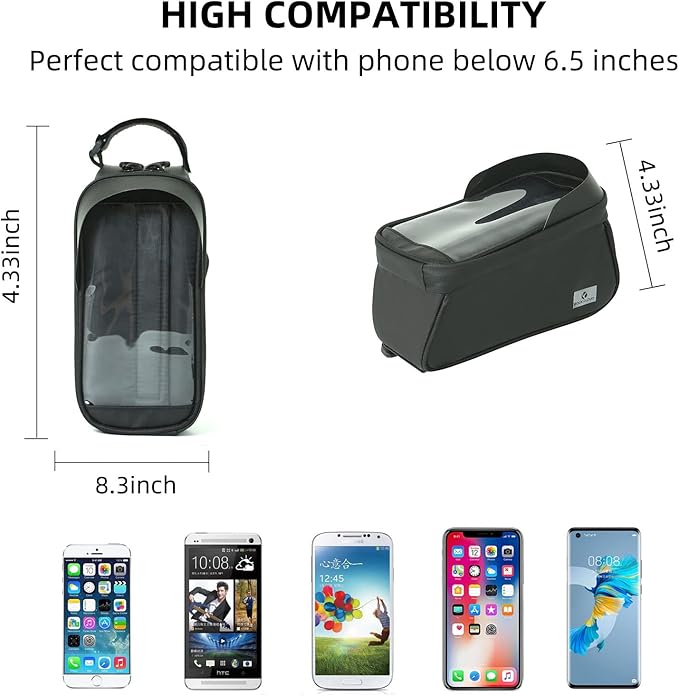 ROCK CLOUD Bike Frame Bag Phone Mount Waterproof Top Tube Handlebar Bag Bicycle Accessories Touch Screen Front Bike Pouch Fits Phones Under 6.5”