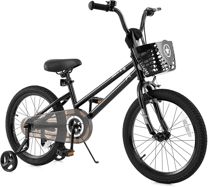 BABY JOY Starry Kids Bike, 12 14 16 18 Inch Bicycle with Training Wheels, Storage Basket, Adjustable Handlebar & Seat, Handbrake & Coaster Brake, Girls Boys Bike