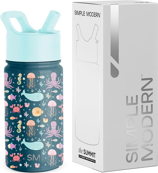 Simple Modern Kids Summit Water Bottle with Straw Lid | 14oz Stainless Steel Cup Insulated Tumbler for Toddlers, School | Under the Sea