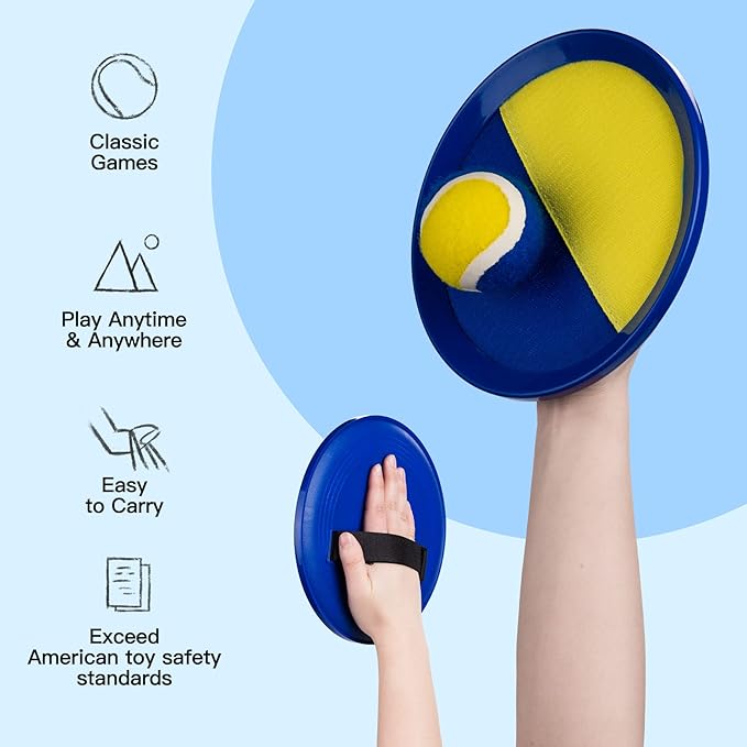 EVERICH Upgraded Toss and Catch Ball Game Set - Indoor and Outdoor Games for Kids 3-12, Beach Sand Pool Water Toy Includes 2 Paddles 2 Sticky Balls, Great Birthday Easter Gifts for Boys Girls