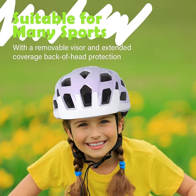 Kids Bike Helmet, 2 Size Adjustable for Youth Toddler Boys & Girls 3-5-8-10-12-14 Years, Child Helmets with Visor for Skating Cycling Scooter