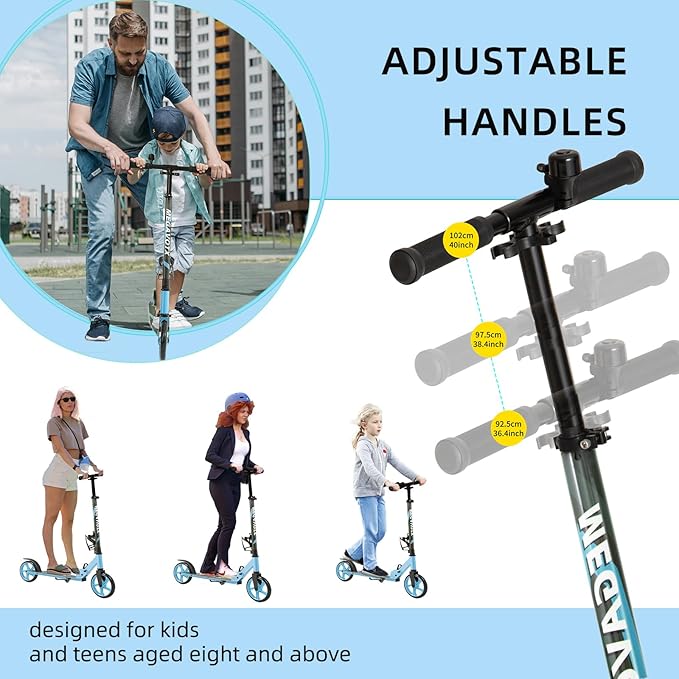 Foldable Kids Scooter with 8 inch Sturdy Wheels - Scooters for Kids, Teens, Adults Ages 8+, Adjustable Handlebar, Gift for Boys&Girls, 220lbs Max Load, Bearing ABEC7,Cup Holder