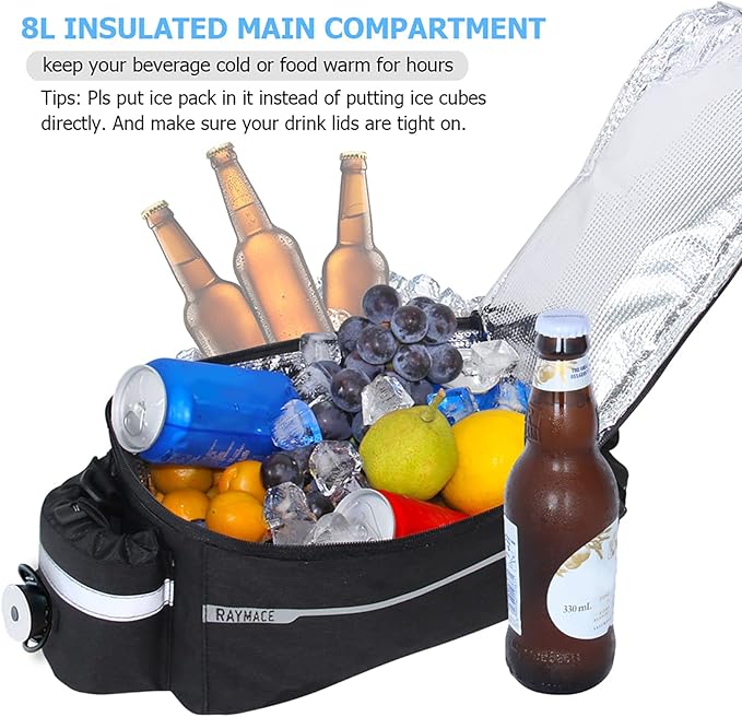 RAYMACE Bike Rear Rack Bag with Tail Light, Bike Truck Cooler Bag for Warm or Cold Items
