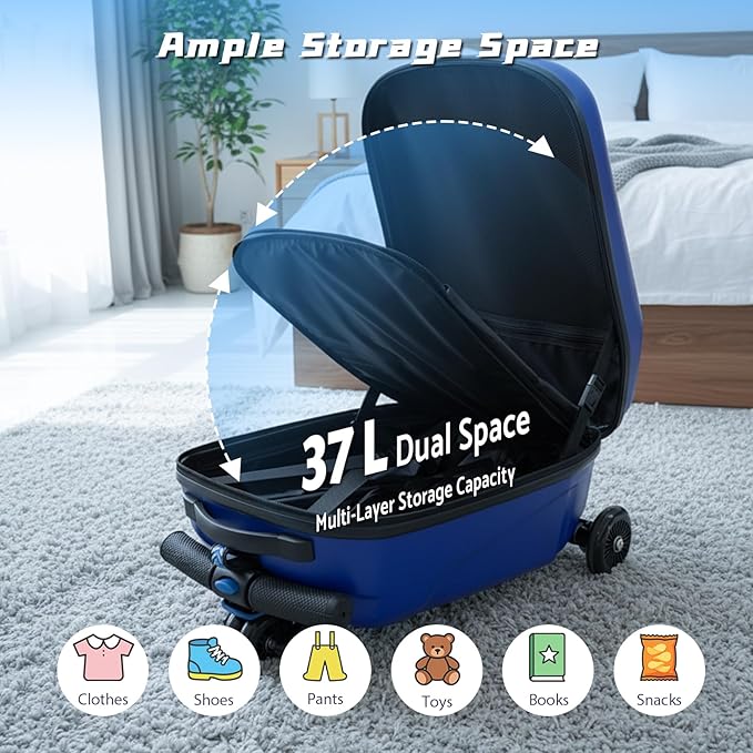 20" Hardshell Scooter Suitcase for Kid & Adult Foldable 2 in 1 Ride on Carry on Travel Trolley Scooter Luggage With Wheels