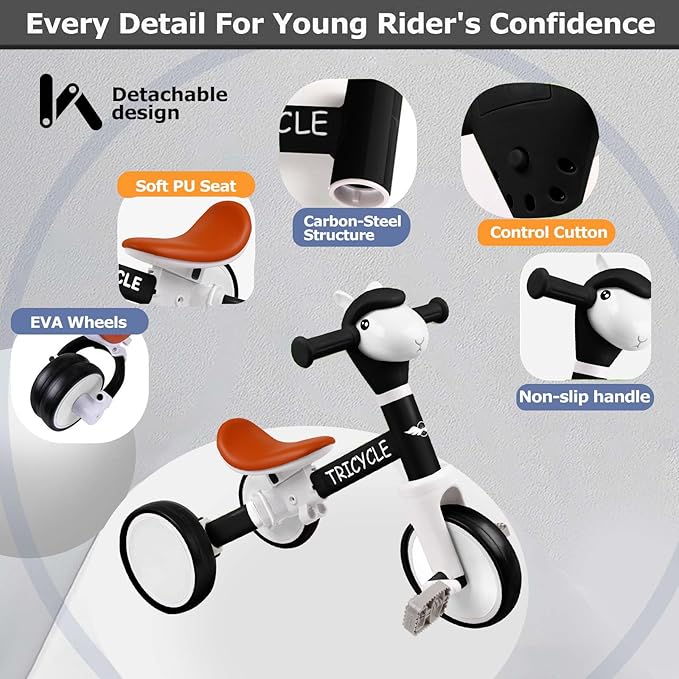 Tricycle for Toddlers 3 Year Olds, Toddler Balance Bike for Boys Girls 2-4, Toddler Tricycle with Light & Music Front, Kids Bicycle with Removable Pedal, Birthday Gifts for 2 3 4 5 Year