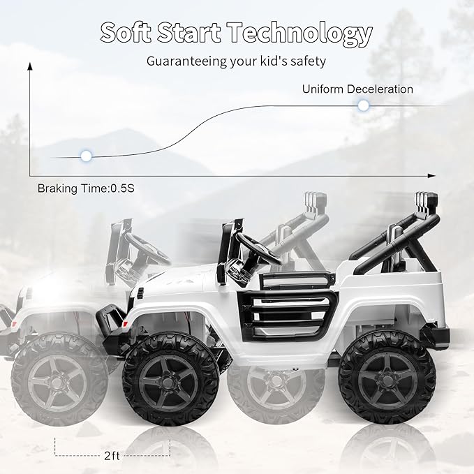 2 Seater Ride on Car Toy for Kids, 24V 4x4 Ride-on Truck, w/Parent Control, Soft Start, 3 Speed, 4-Wheeler Suspension, Bluetooth, LED Lights, Electric Car for Kids Toddler Ages 3-8, White