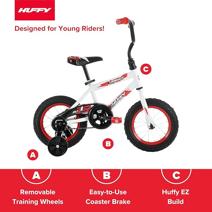 Huffy Upshot 12/16/20 Inch Boys' Bike for Kids, Ages 3+ Years Old, Multiple Color Options, Removable Training Wheels (12" and 16" Only), BMX Design, Designed for Growth, Durable, Easy Assembly
