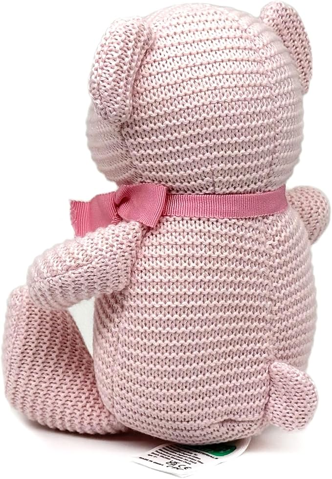 100% Organic Cotton Teddy Bear Pink 16.5cm Baby Stuffed Animals for Newborn 7.1"