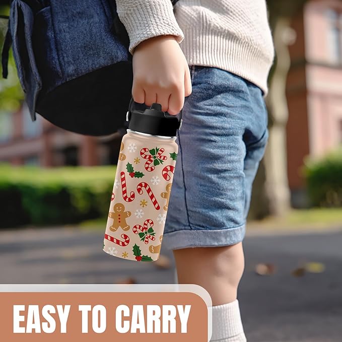 Christmas 16 oz Water Bottle with Straw Lid, Stainless Steel Insulated Tumbler, Gingerbread Water Bottles, Gingerbread Cup Gifts for Christmas Birthday (1pcs)