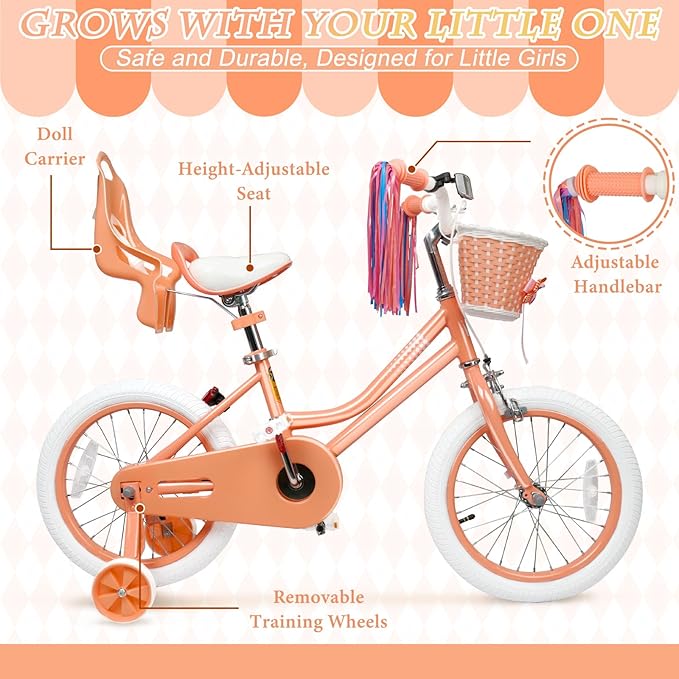 XJD Girls Bike for Toddlers and Kids Ages 2-12 Years Old,12 14 16 Inch Kids Bike with Training Wheels & Basket