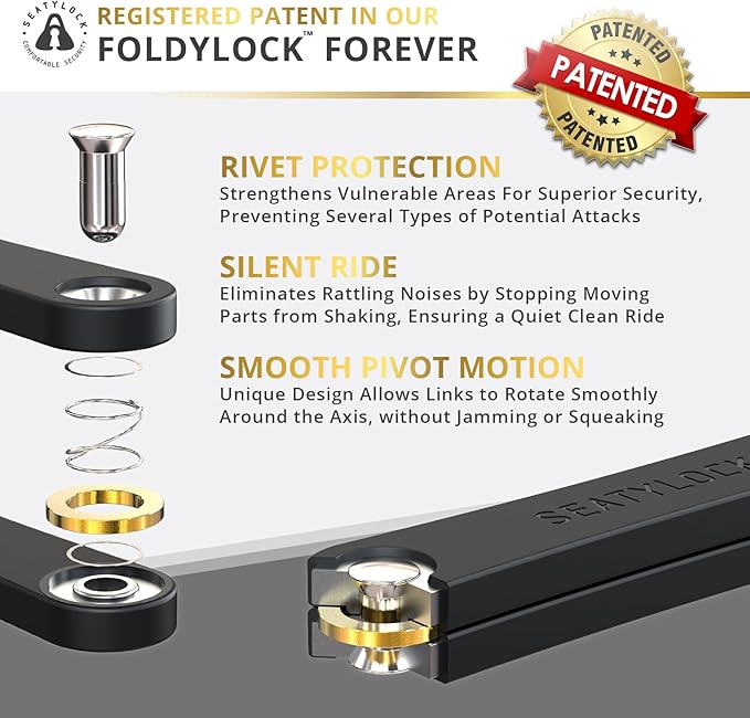 FoldyLock Forever Folding Bike Lock - Patented Sleek High Security Sold Secure Gold Bicycle Lock - Heavy Duty Anti Theft Smart Guard with Keys - 90cm