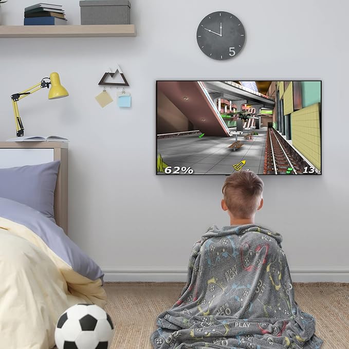 Jekeno Glow in The Dark Gaming Blanket Gamer Game Controller Throw Gift Toys for Kids Boys Teen Son Adults Gamepad Presents Easter Birthday Christmas Bedroom Decor Luminous Blanket Grey 50"x60"