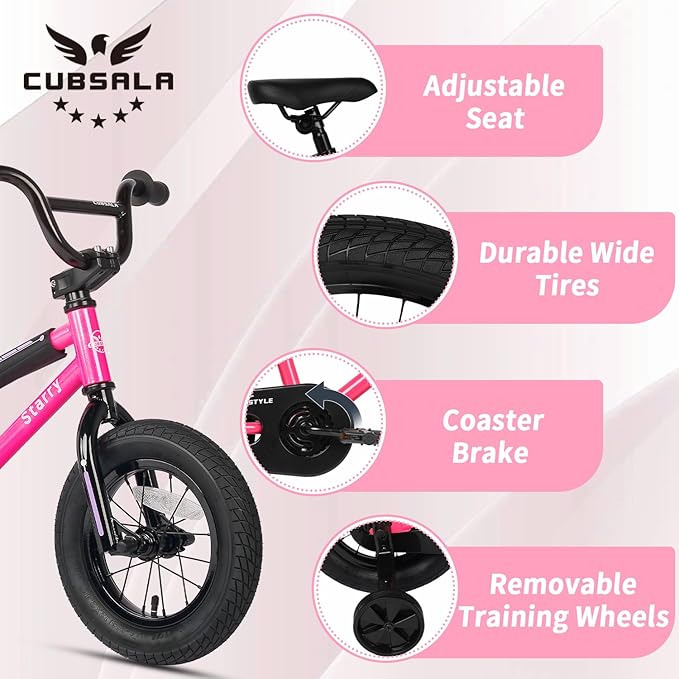 12 14 16 18 Inch Kids Bike BMX Style Bicycle with Training Wheels Coaster Brake for 2-10 Years Old Toddlers Boys Girls Multiple Colors