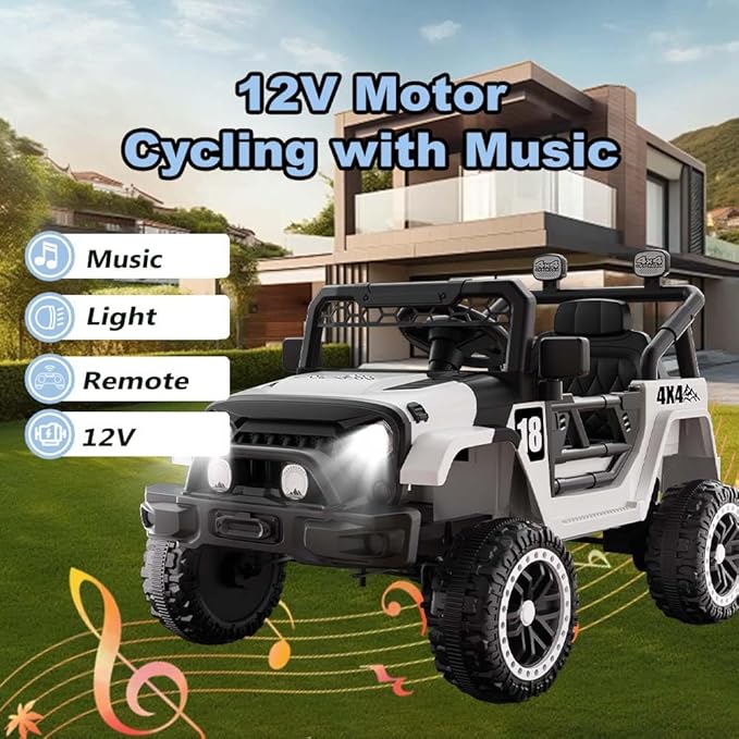 12V Kids Car, 4x4 Electric Car for Kids with Remote Control, LED Headlights & Music, Ride-On Truck Toy Gift for Boys Girls 3-8 Years (Storm Black & White)