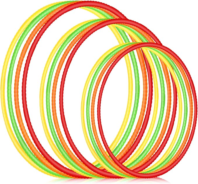 Syhood 12 Pcs Toy Color Hoop Plastic Detachable Adjustable Hoop Light Weight Exercise Fitness Equipment Toy Waist Ring for Adult Party, 3 Sizes(Green, Pink, Yellow, Orange)