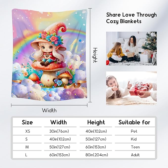 Girls Blankets Mushroom Gifts - 60x80 Inches Cozy Soft Flannel Throw for Couch, Bedroom
